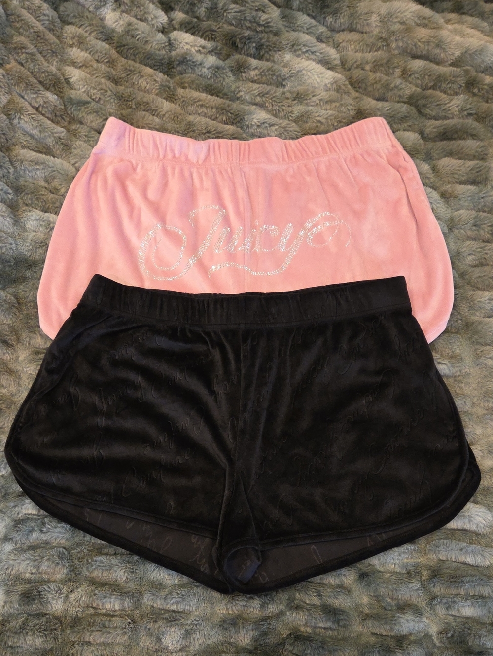 2 PACK Juicy Couture Pink & Black Velour Athletic Shorts Duo